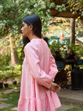 Pink 100% Cotton Full sleeves Dress for Women