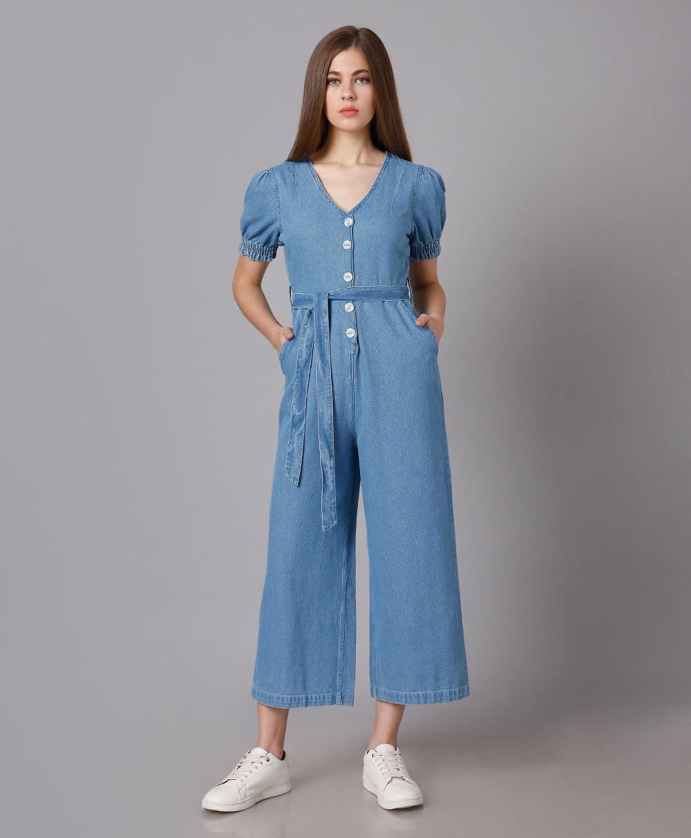 High Star Women Pure Cotton Strappy Denim Jumpsuit (Light Blue, M) :  Amazon.in: Fashion