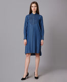 Yoke Pleated Denim Shirt Dress