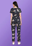 A Boho Style Navy Blue Floral Jumpsuit