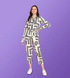 Geometric Printed Black And White Ladies Jumpsuit