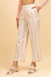 Linen Striped Beige Work Flared Pant