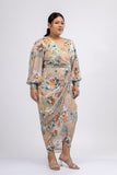 Poplars Printed Drape Dress With Belt