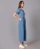 Denim Jumpsuit with Puff Sleeves