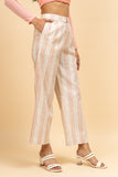 Linen Striped Beige Work Flared Pant