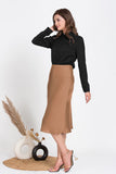 Ladies Work Golden brown Midi satin skirt