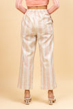 Linen Striped Beige Work Flared Pant