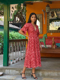 Classic V-neck Women's Red Printed dress