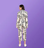 Geometric Printed Black And White Ladies Jumpsuit