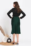 Office Ladies Bottle green Midi satin skirt