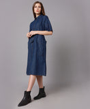 Denim Shirt Dress with Flared Sleeves