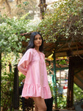 Pink 100% Cotton Full sleeves Dress for Women