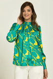 Green Abstract Print Satin Top