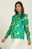 Green Abstract Print Satin Top