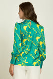 Green Abstract Print Satin Top