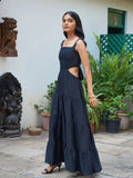 Black Cotton Women's Evening long dress