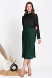 Office Ladies Bottle green Midi satin skirt