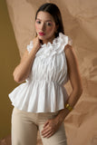 Cotton White Office Party Sleeveless Top