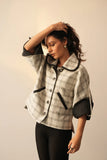 Women's Woolen White Checkered Jacket