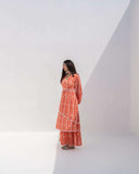 Orange Checkered Printed Women's 3 tier Maxi Dress