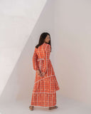 Orange Checkered Printed Women's 3 tier Maxi Dress