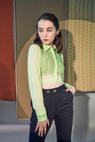 Evening Ladies Green Crop Collar Top