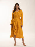 Mustard Yellow Knee length 100% cotton frill dress