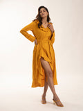 Mustard Yellow Knee length 100% cotton frill dress