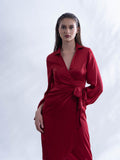 Premium Satin Maroon Regular fit dress