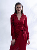 Premium Satin Maroon Regular fit dress