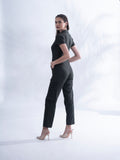 Solid Regular fit Satin Olive green jumpsuit