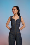 Sleeveless Classic Women's Blue Denim Jumpsuit