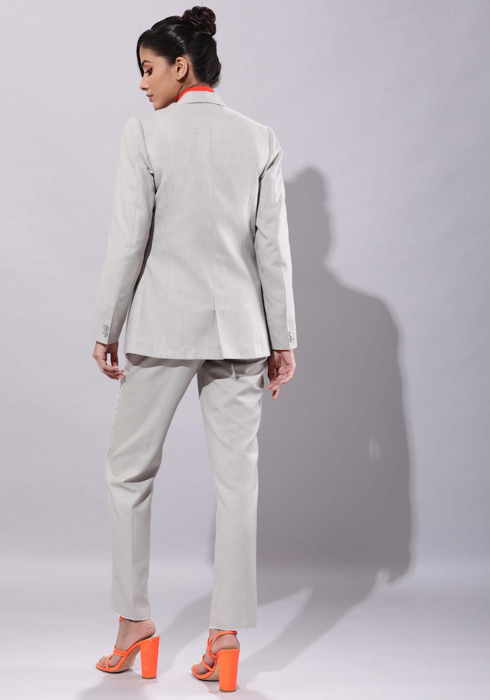 Classic Work Blazer & Trouser Women's Linen Pant Suit Set - Beige
