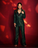 Women's Office Party Green Sequin Suit