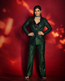 Women's Office Party Green Sequin Suit