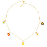 Daisy Flower Multicolor Necklace - Gold