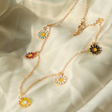 Daisy Flower Multicolor Necklace - Gold