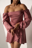 Women's Classic off shoulder Rose pink Midi Dress