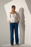 White cotton top and Stretchable Straight Jeans for Women