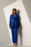 Powerful Women's Royal blue blazer with straight pants (Set)