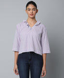 Cotton Half Ruffled Neck Top- Striped