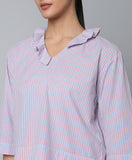 Cotton Half Ruffled Neck Top- Striped