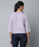 Cotton Half Ruffled Neck Top- Striped