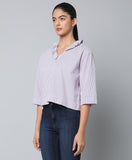 Cotton Half Ruffled Neck Top- Striped