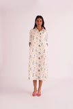 White Comfortable Women's Floral Midi Shirt Dress