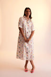 White Comfortable Women's Floral Midi Shirt Dress