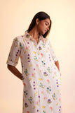 White Comfortable Women's Floral Midi Shirt Dress