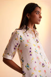 White Comfortable Women's Floral Midi Shirt Dress