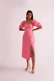 Pink 100% Linen Women's Slit Midi Dress