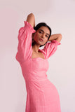 Pink 100% Linen Women's Slit Midi Dress